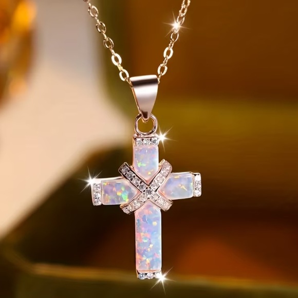 Jewelry - Opal Cross Pendant Necklace